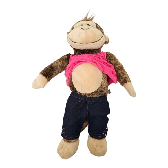 Build A Bear Smiley Monkey Stuffed Animal Plush Toy Pink Top Denim Sequin Jeans - Picture 3 of 13